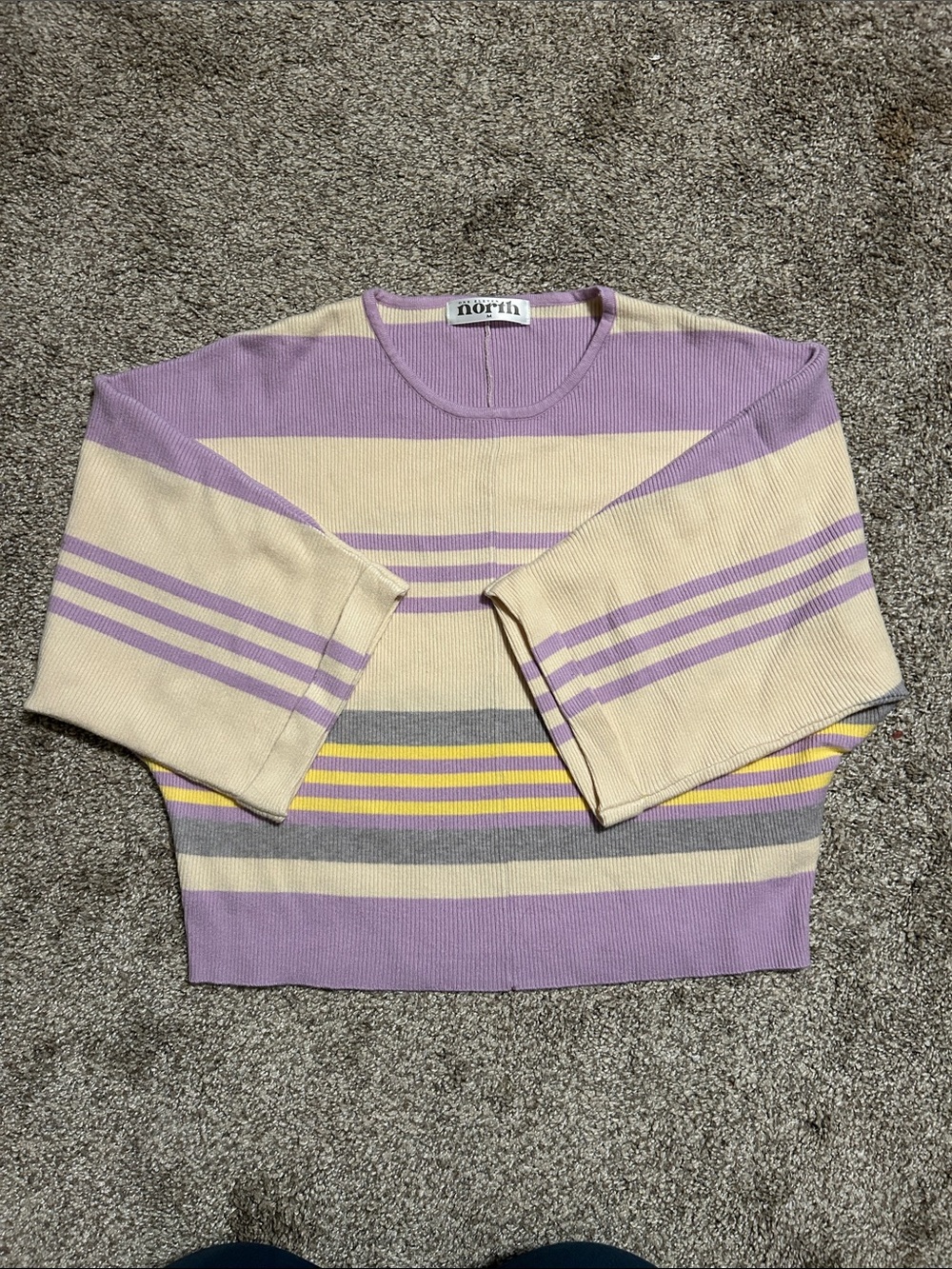 Lavender & Cream Striped Crewneck Sweater